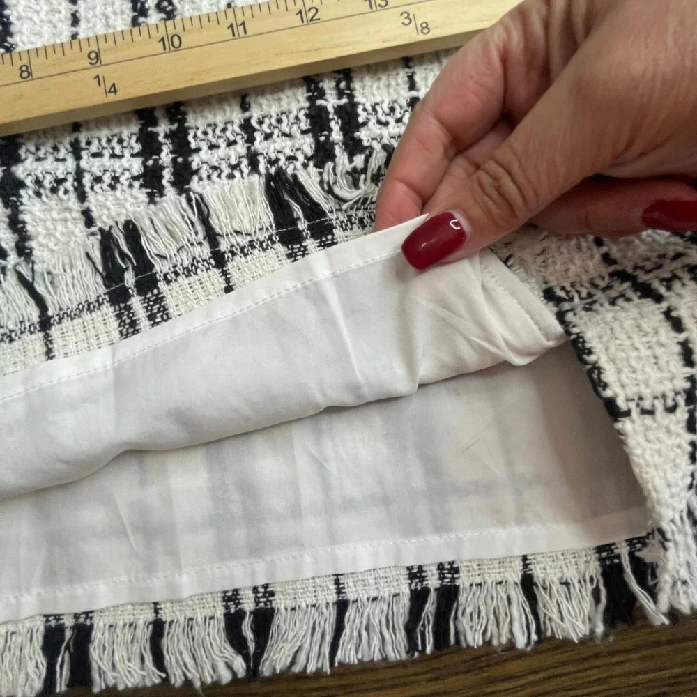 Tweed Mini Skirt Plaid Black White XL‎ NWT Kate Kasin
